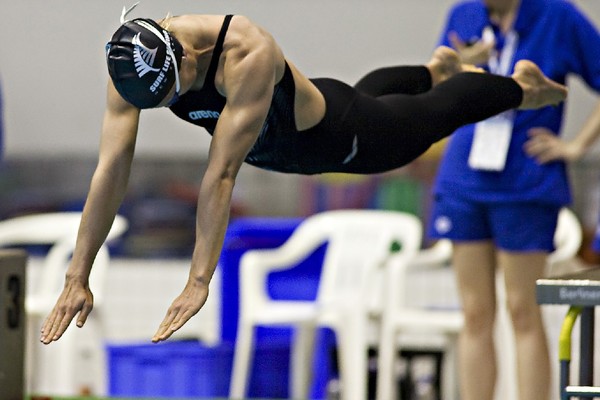 New Zealand's Georgina Toomey dives in during the third day of the world lifesaving championships in Germany.